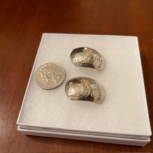 Vintage Engraved Sterling Silver 925 Clip on Earrings - Picture 9 of 11